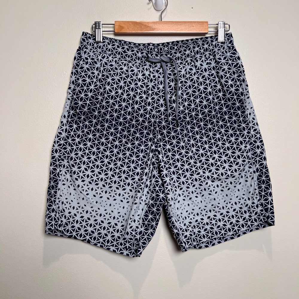 SAXX Cannonball 2N Swim Trunks Nylon Mens M Navy White Geometric BallPark Pouch